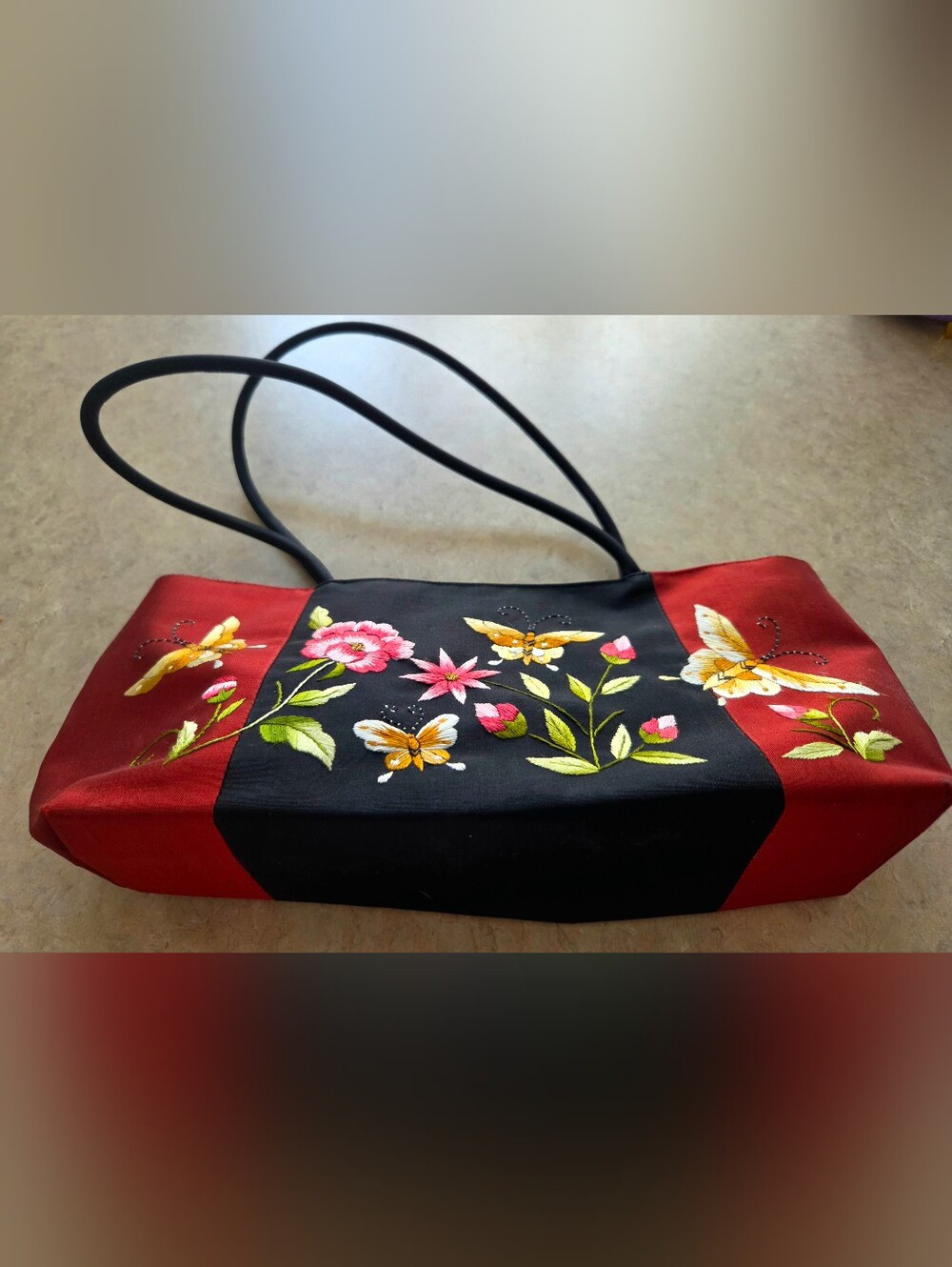EUC Red and Black Embroidered Purse